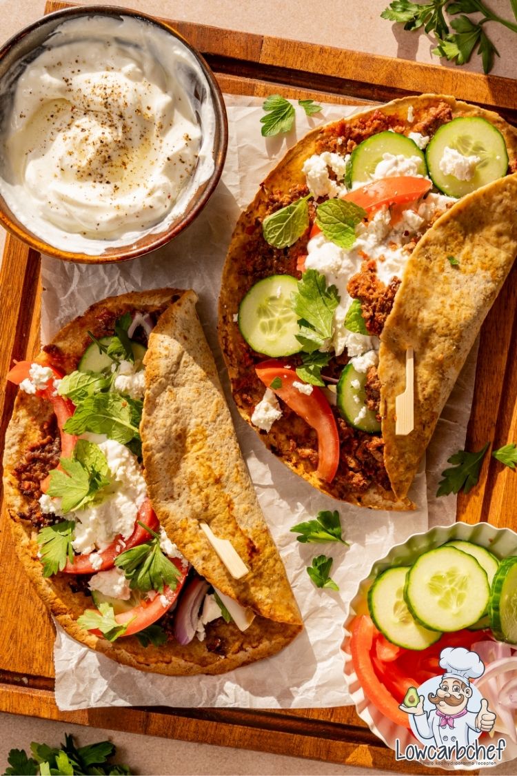 Turkse pizza gemaakt van tortilla's