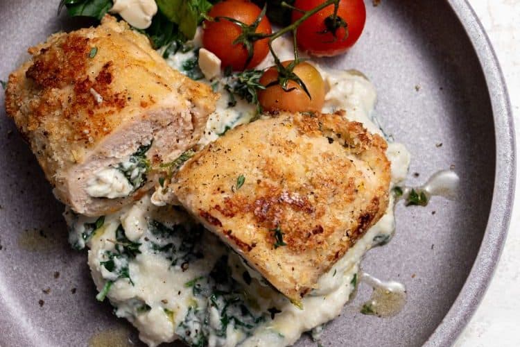 Gevulde kipfilet met spinazie en boursin