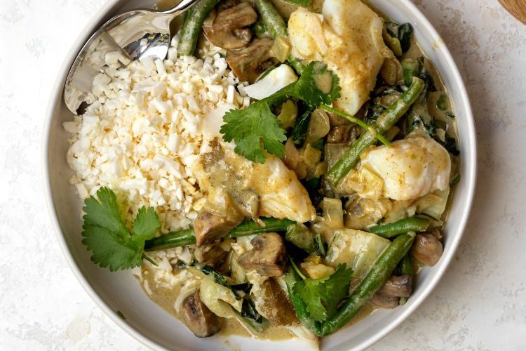 Groene curry met kabeljauw