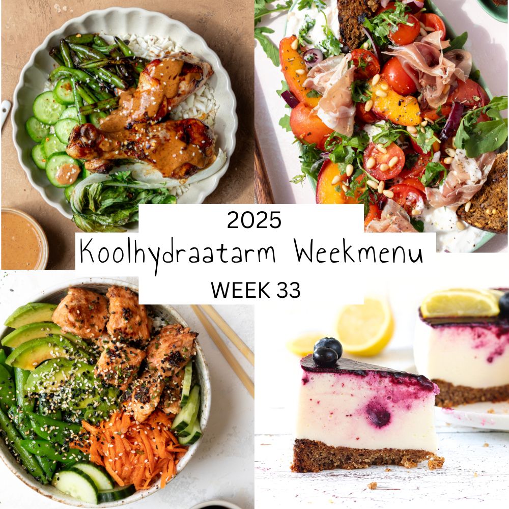 4 voorbeeldmaaltijden uit weekmenu week 33 van Lowcarbchef