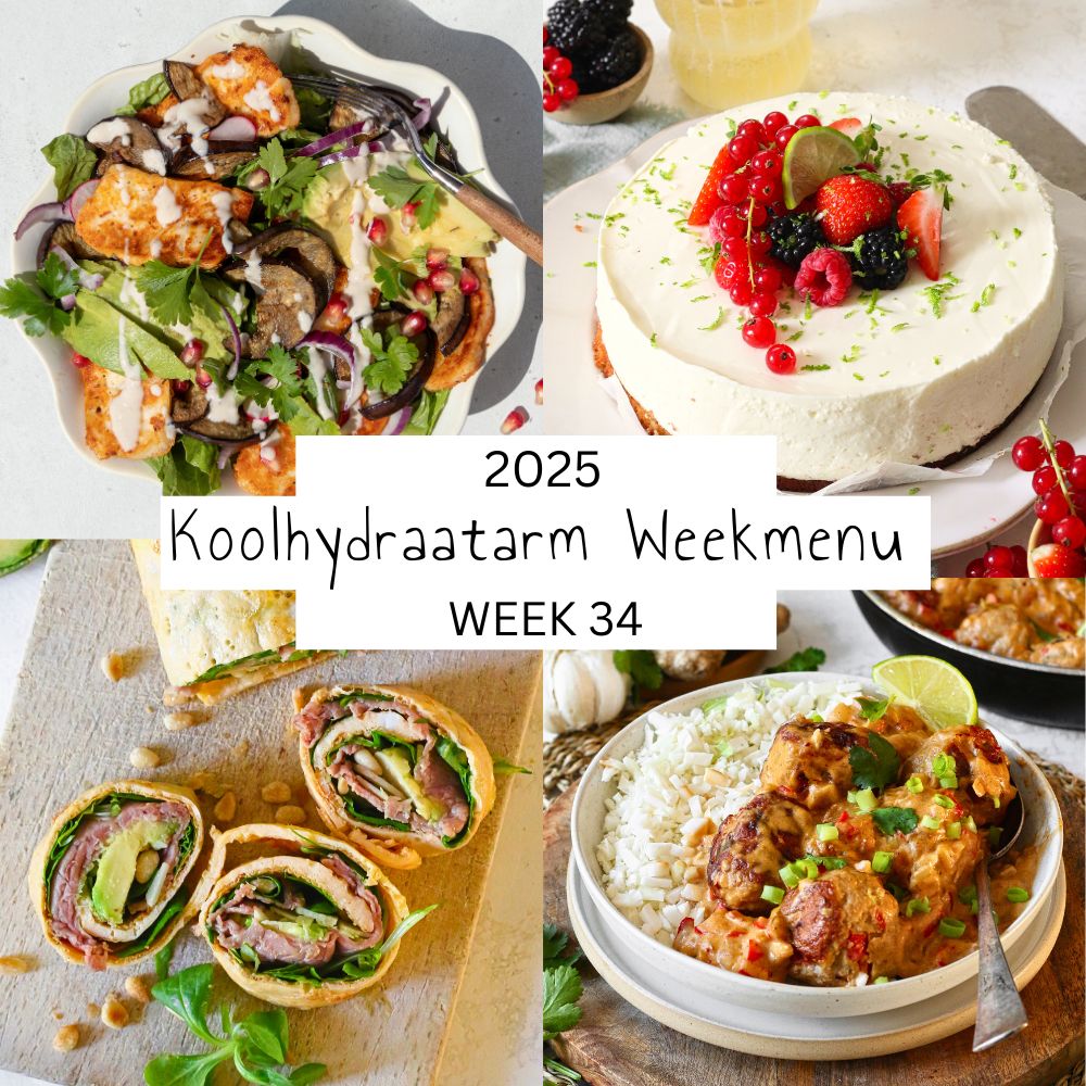 4 voorbeeldmaaltijden uit weekmenu week 34 van Lowcarbchef