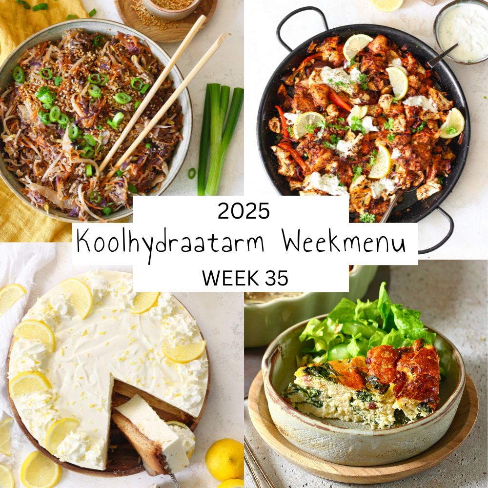 4 voorbeeldfoto's uit het weekmenu week 35 Lowcarbchef.