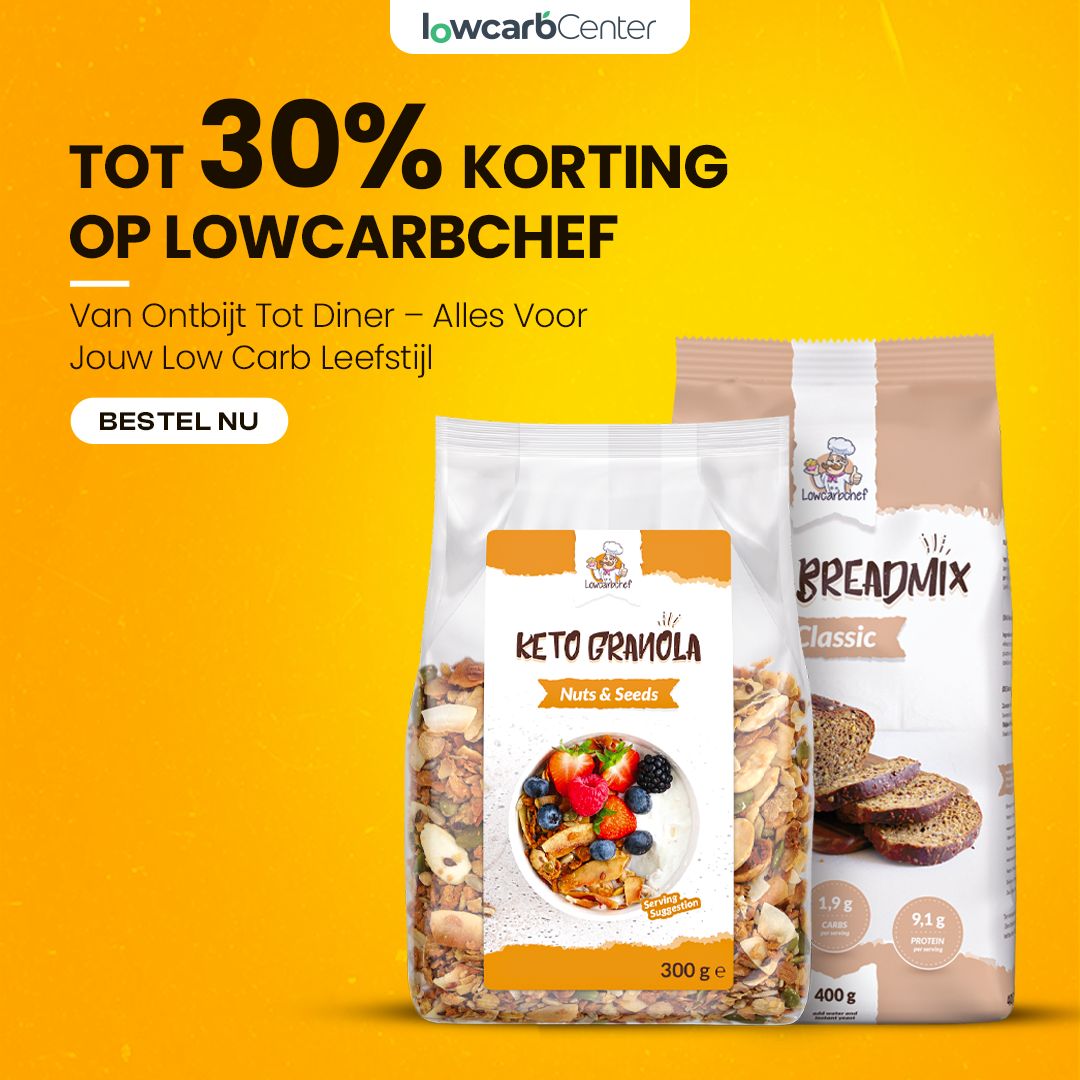 Keto Granola en Keto Broodmix van Lowcarbchef met korting tot 30%.