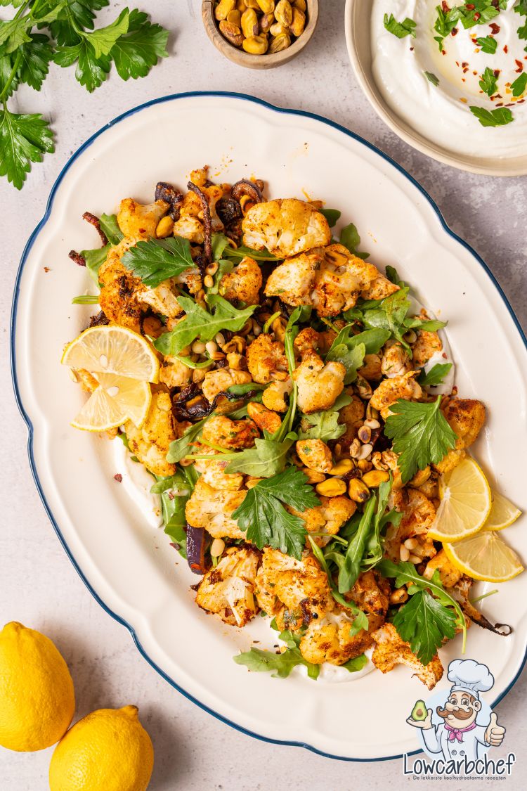 Geroosterde bloemkoolsalade met whipped feta.