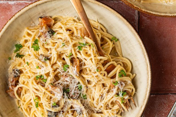 Koolhydraatarme spaghetti carbonara