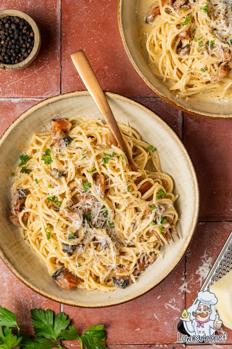 Koolhydraatarme spaghetti carbonara