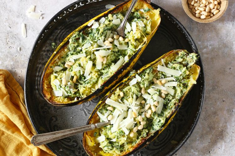 Spaghetti met pompoen en spinazie