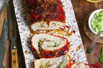 Gevulde kipfilet met pesto en ricotta.