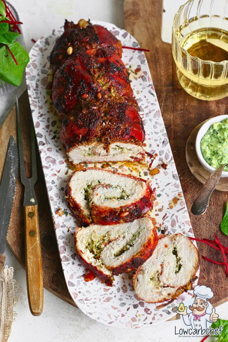 Gevulde kipfilet met pesto en ricotta.