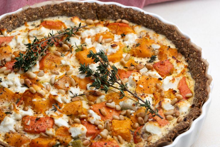 Quiche met geitenkaas en pompoen
