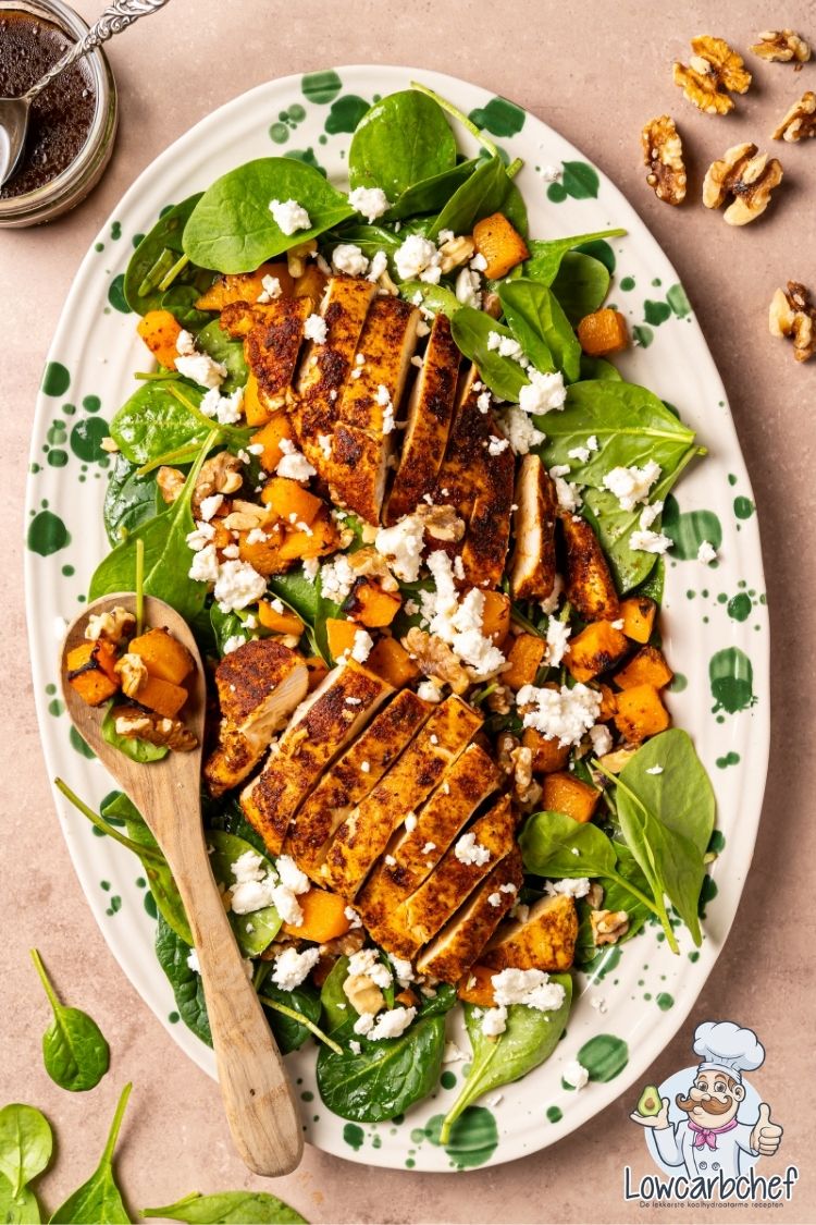 Pompoensalade met gegrilde kip en feta