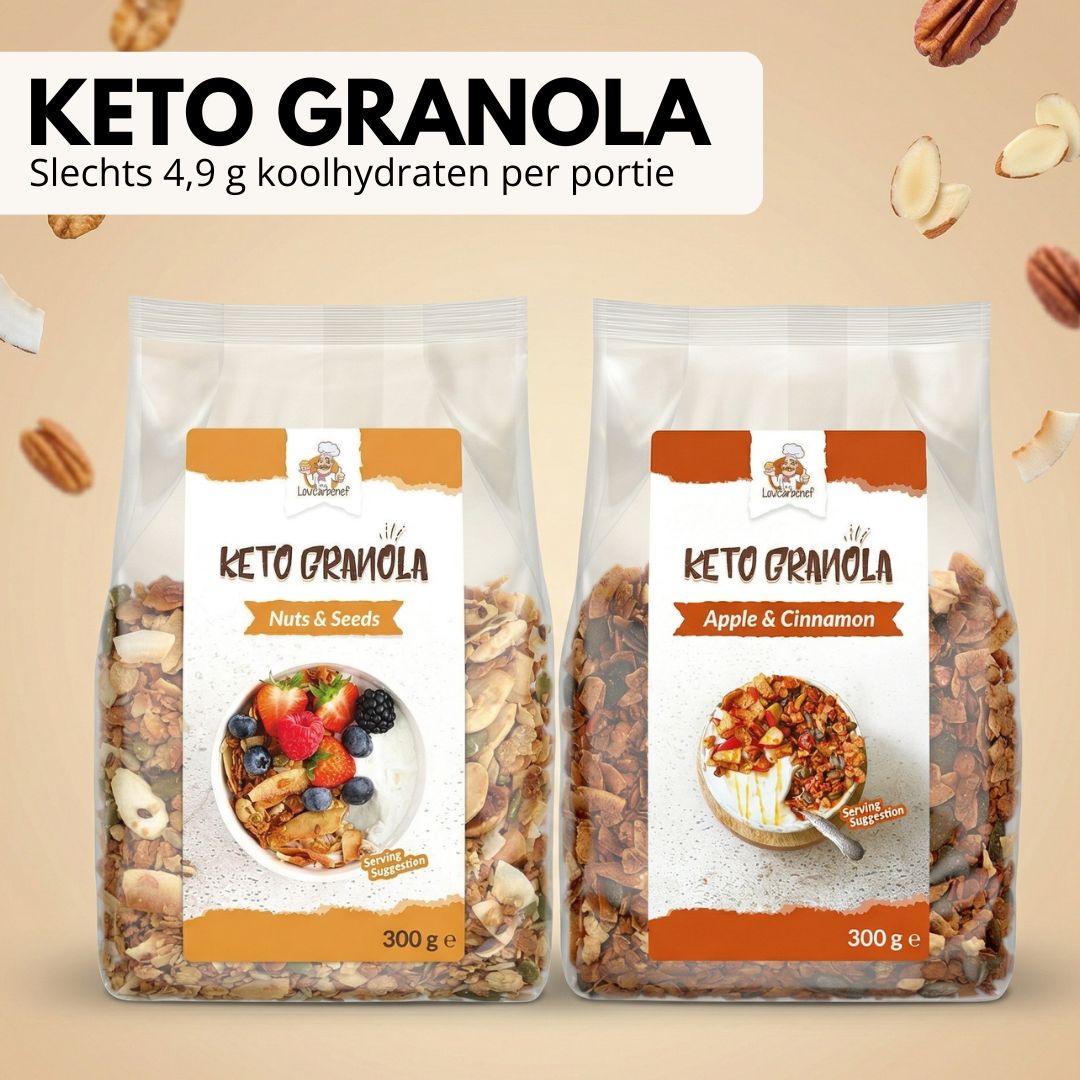 Lowcarbchef keto granola in 2 smaken