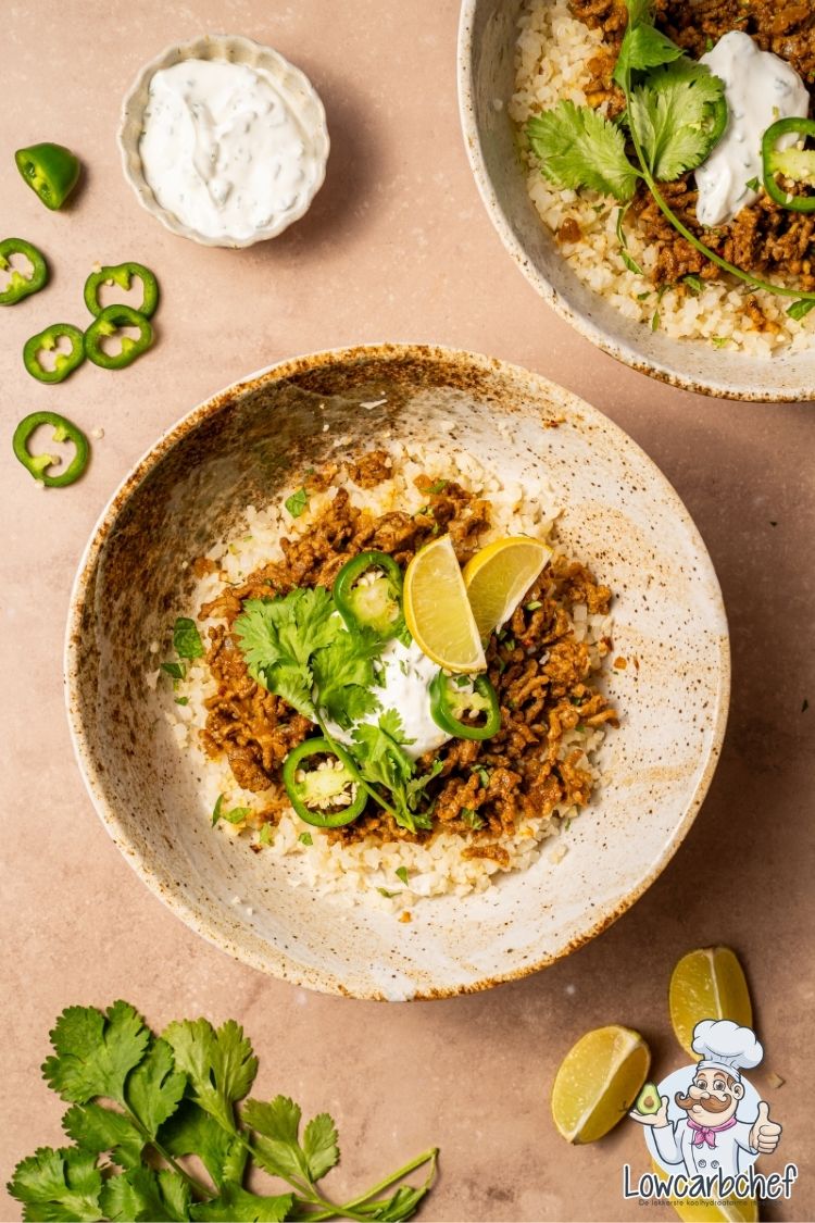 Indiase curry gehakt met bloemkoolrijst