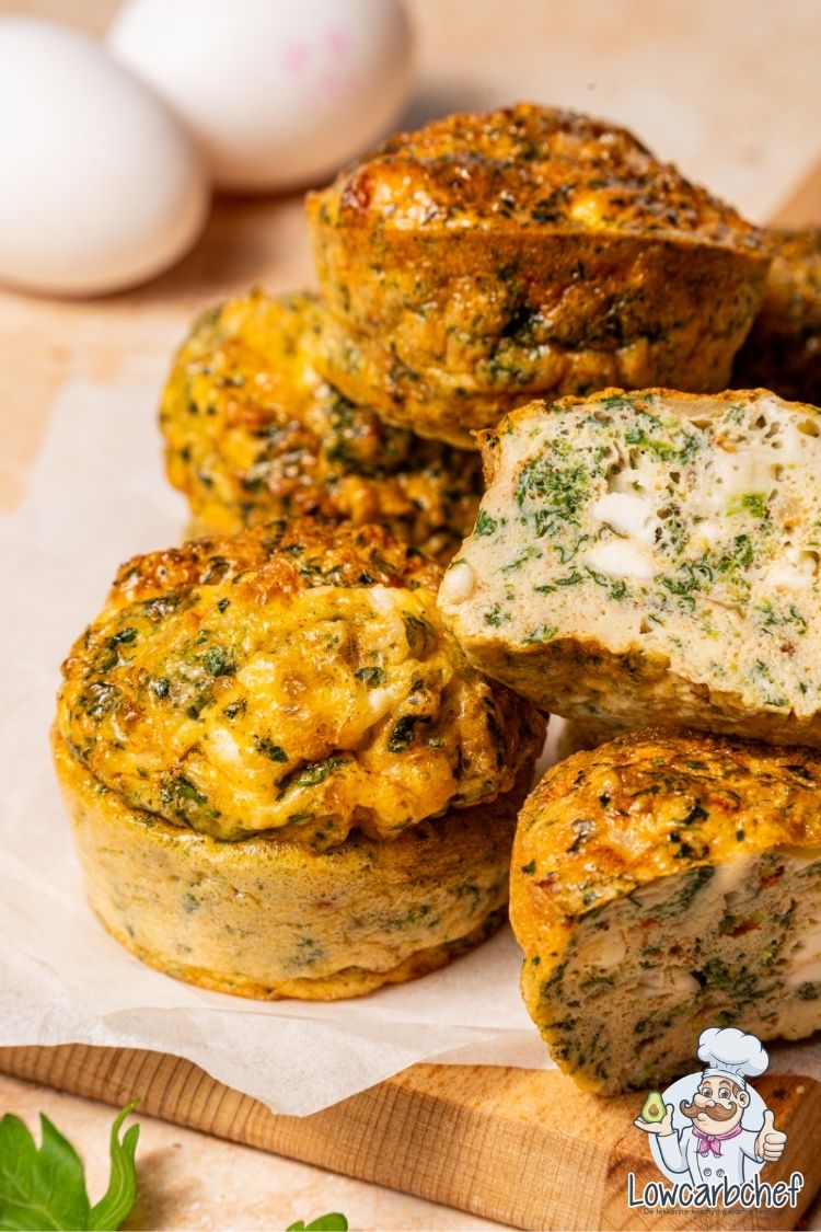 Griekse eiermuffins met spinazie.