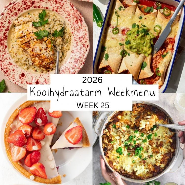 4 voorbeeldmaaltijden uit weekmenu 25 van Lowcarbchef
