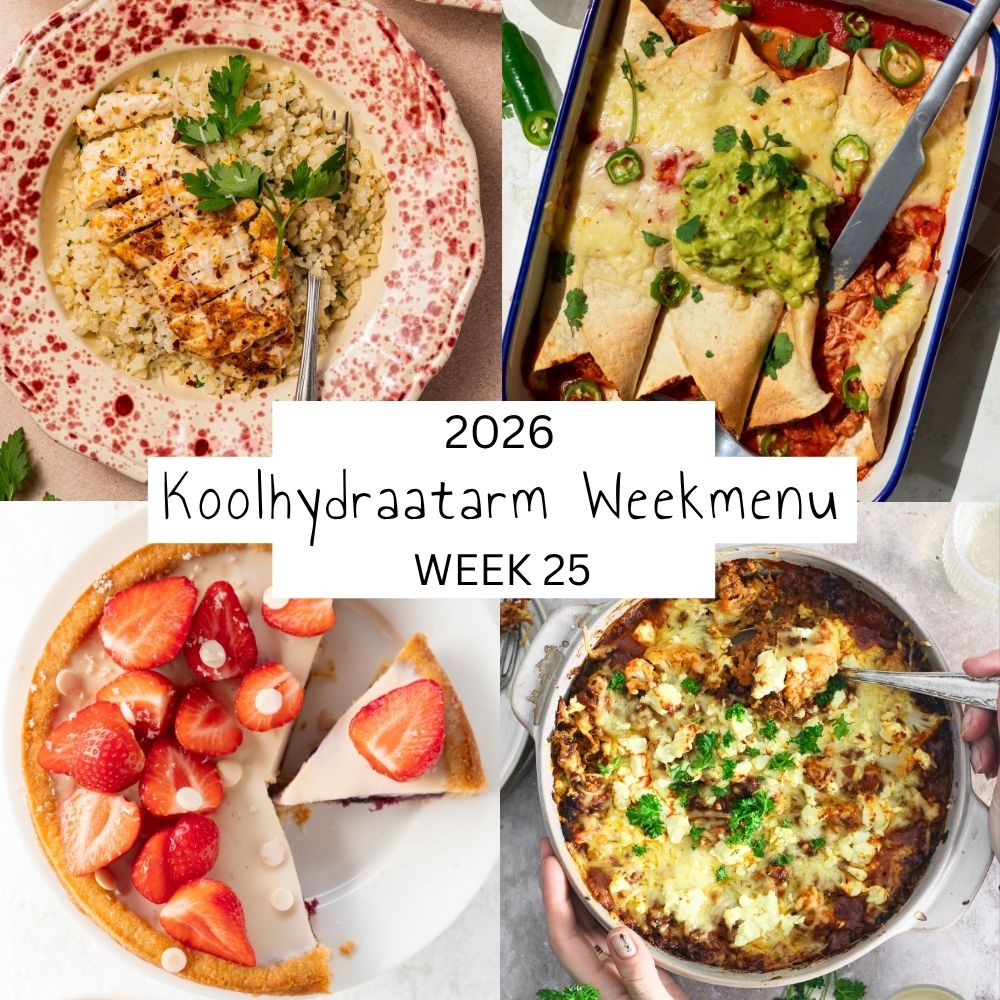 4 voorbeeldmaaltijden uit weekmenu 25 van Lowcarbchef