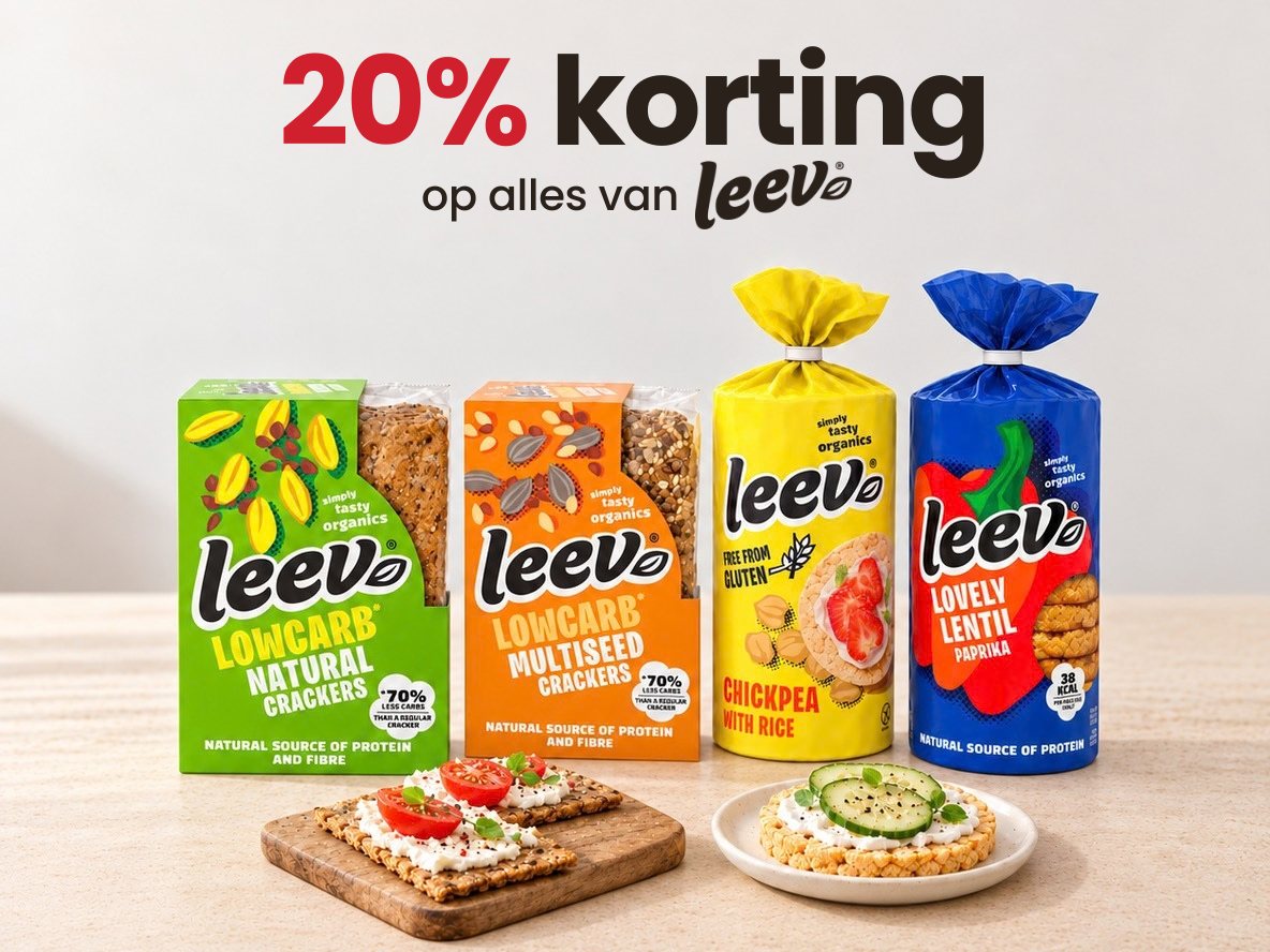 20% korting op alles van Leev